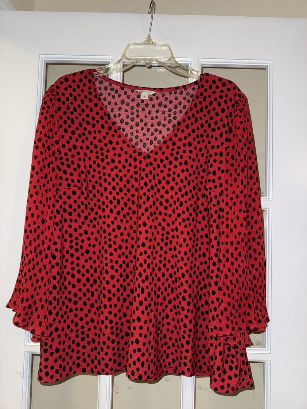 Cato Women’s red black polka dot blouse ruffle ladybug long sleeve XL